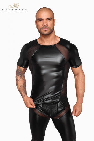 T-shirt wetlook et filet H056