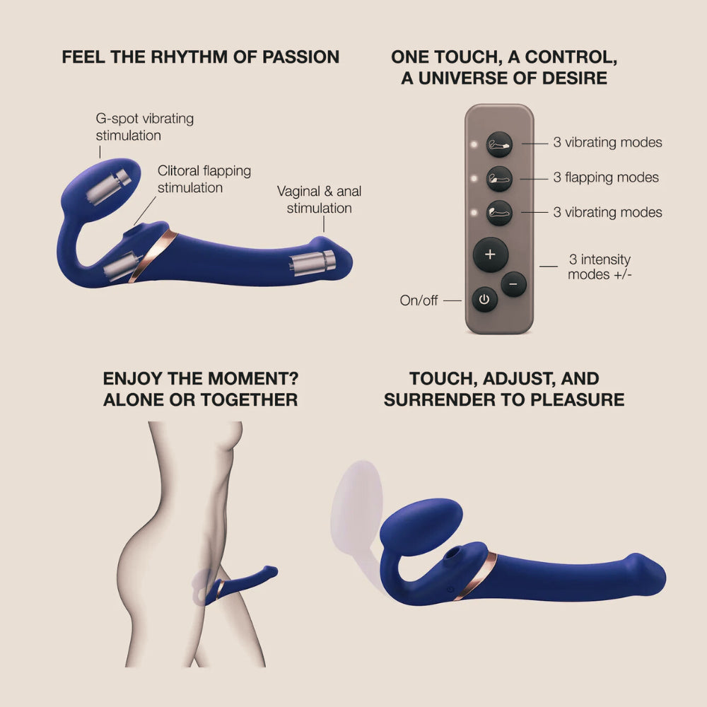 Strap-on Multi Orgasm, télécommandé et 3 stimulations