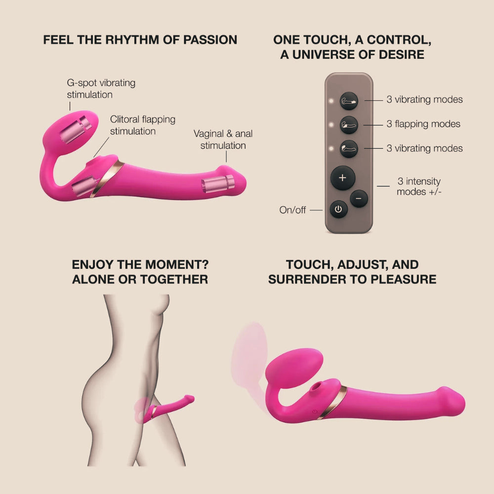 Strap-on Multi Orgasm, télécommandé et 3 stimulations